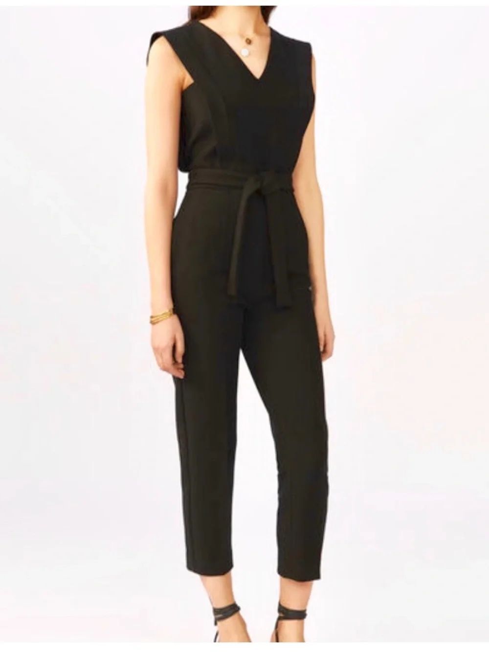 Maje Women's Black Sleeveless V Neck Wide Leg Jumpsuit Size 36 US Small